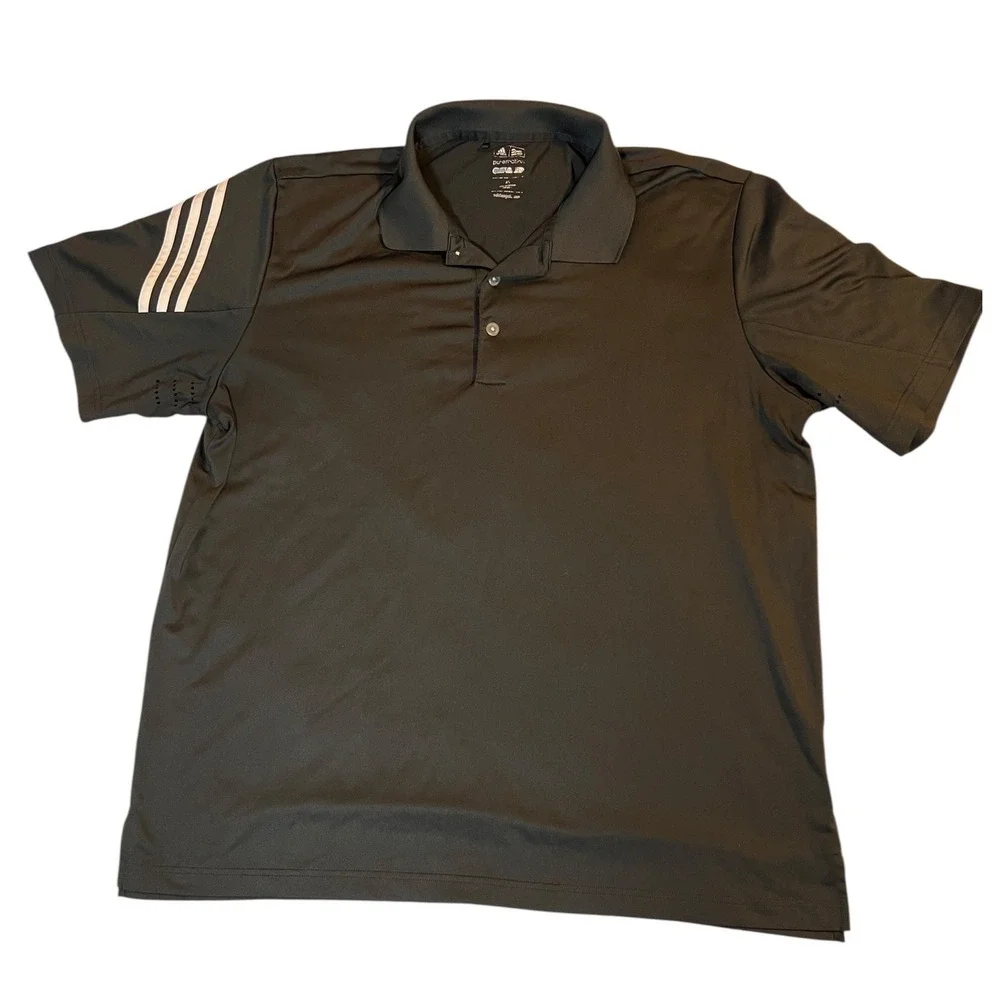 Adidas Puremotion Black Golf Polo Shirt Men's Medium 3 Stripe Stretch Climalite